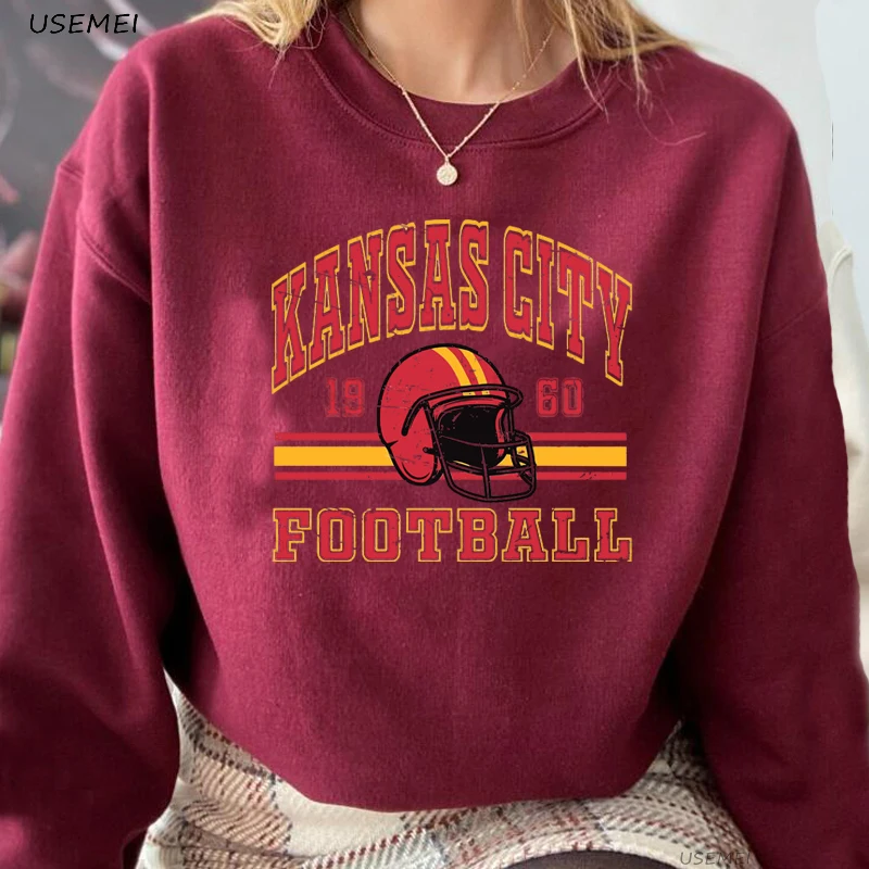 Kansas City Football Hoodies Sweatshirts Game Day Team Vintage Hooded Autumn Spring Long Sleeve Pullovers Harajuku Loose Coat