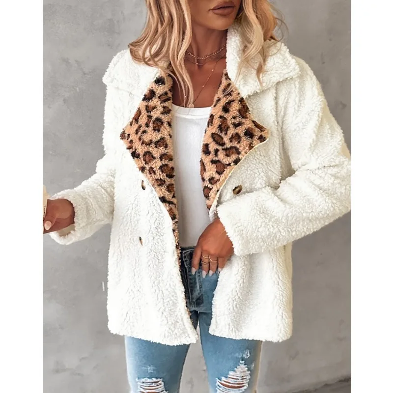 New Women Fashion Long Sleeve Leopard Patchwork Coat Jackets Ladies Casual Short Design Retro Outerwear Tops