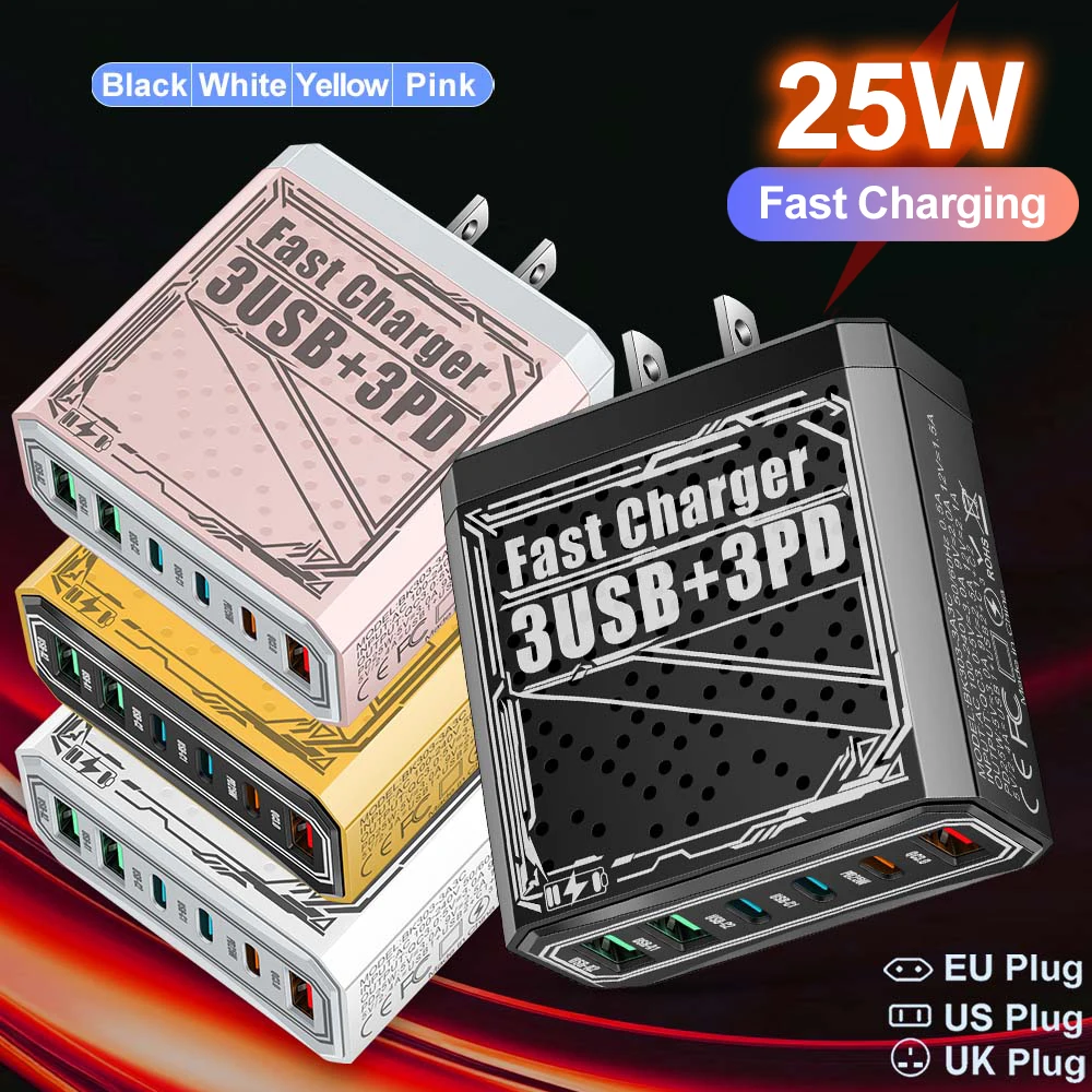 6 In 1 3USB 3PD Cha…