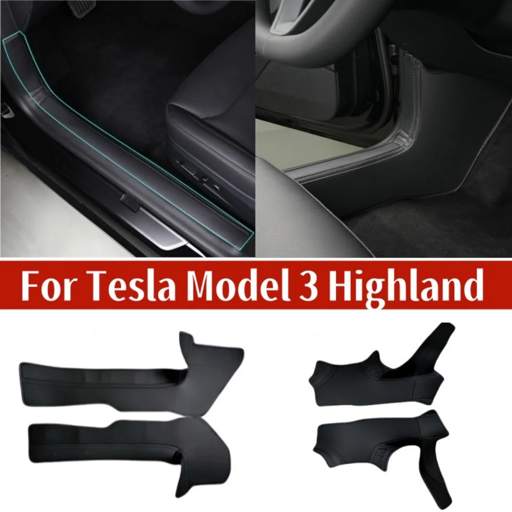 

4PCS Black PU Leather Door Sill Protectors for Tesla Model 3 Highland 2024,Door Guard Decoration Scratch-Resistant Accessories