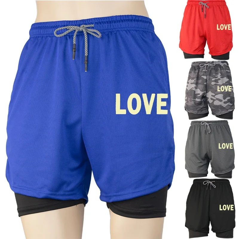

Top Mens 2-in-1 Beach & Sports Shorts Quick Dry Breathable Liner Running Gym Fitness Athletic Training Workout Pants Hot