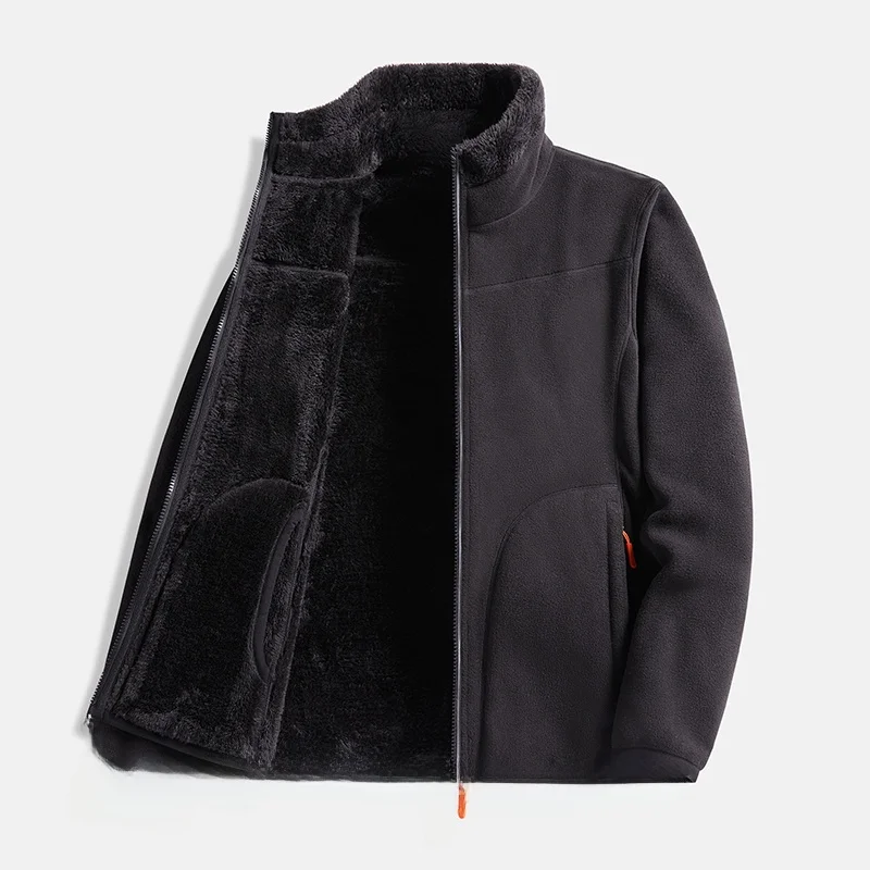 

Couple's Double-Sided Wear Fce-Lined Thiened Lamb Velvet Winter Warm Top Coral Fce Jaet Men's Stand Fit Cotton J...