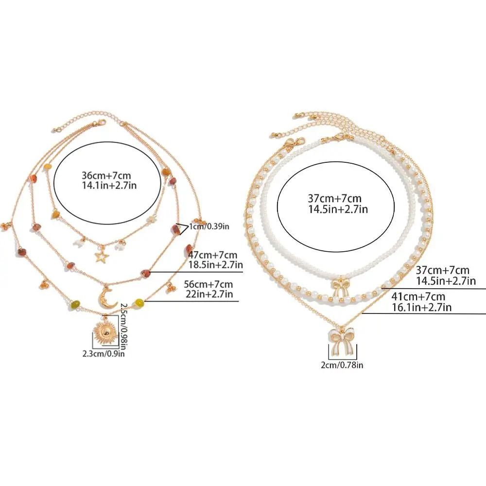 حبة Y2K متعدد الطبقات قلادة قلادة الشمس القمر ستار سلسلة الترقوة المرأة مكدسة الرقبة مجوهرات Bowknot عقد قصير السيدات #6