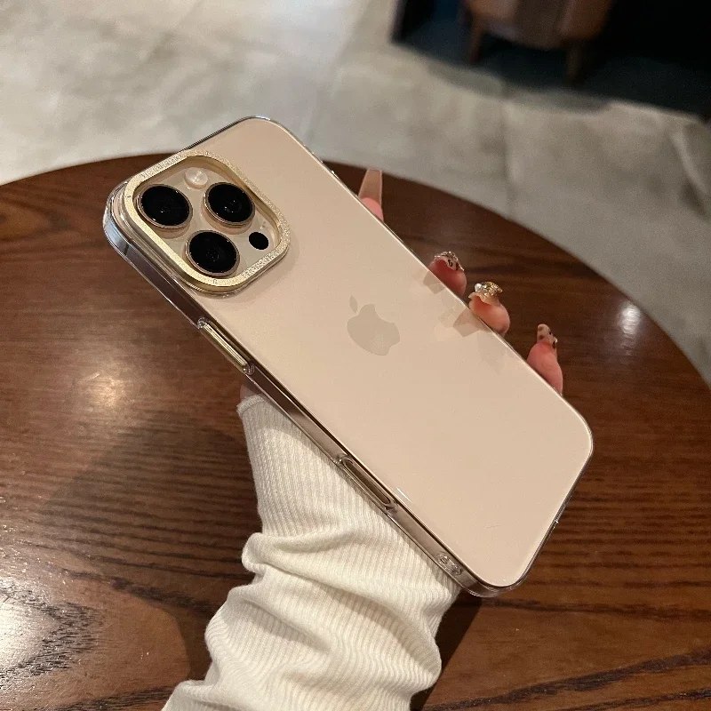 Luxury Metal camera frame protection phone case for iphone 16 15 14 13 12 pro max plus Transparent pc Shockproof Bumper cover image 2
