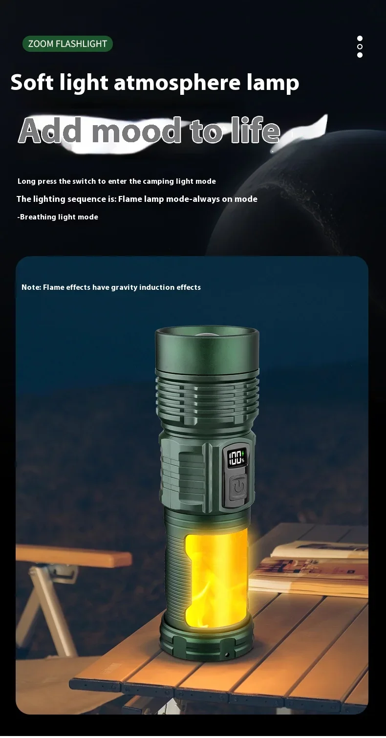 D5 Multifunctional Portable Flame Light Telescopic Zoom Usb Red And Blue Strong Light Camping Flashlight Fishing Torch Lantern