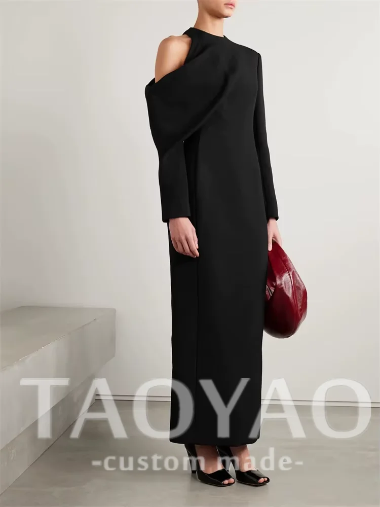 

Cold-Shoulder Neckline Long Sleeve Satin Straight Evening Dress Elegant Back Zipper Floor Length Robe de soirée Party Prom Gown