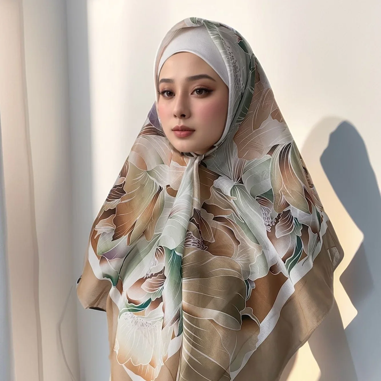 

73Colors Malaysia Tudung Bawal Flower Print Hijab New Design Headscarf Premium Cotton Voile Soft Fashion Muslim Square Scarf