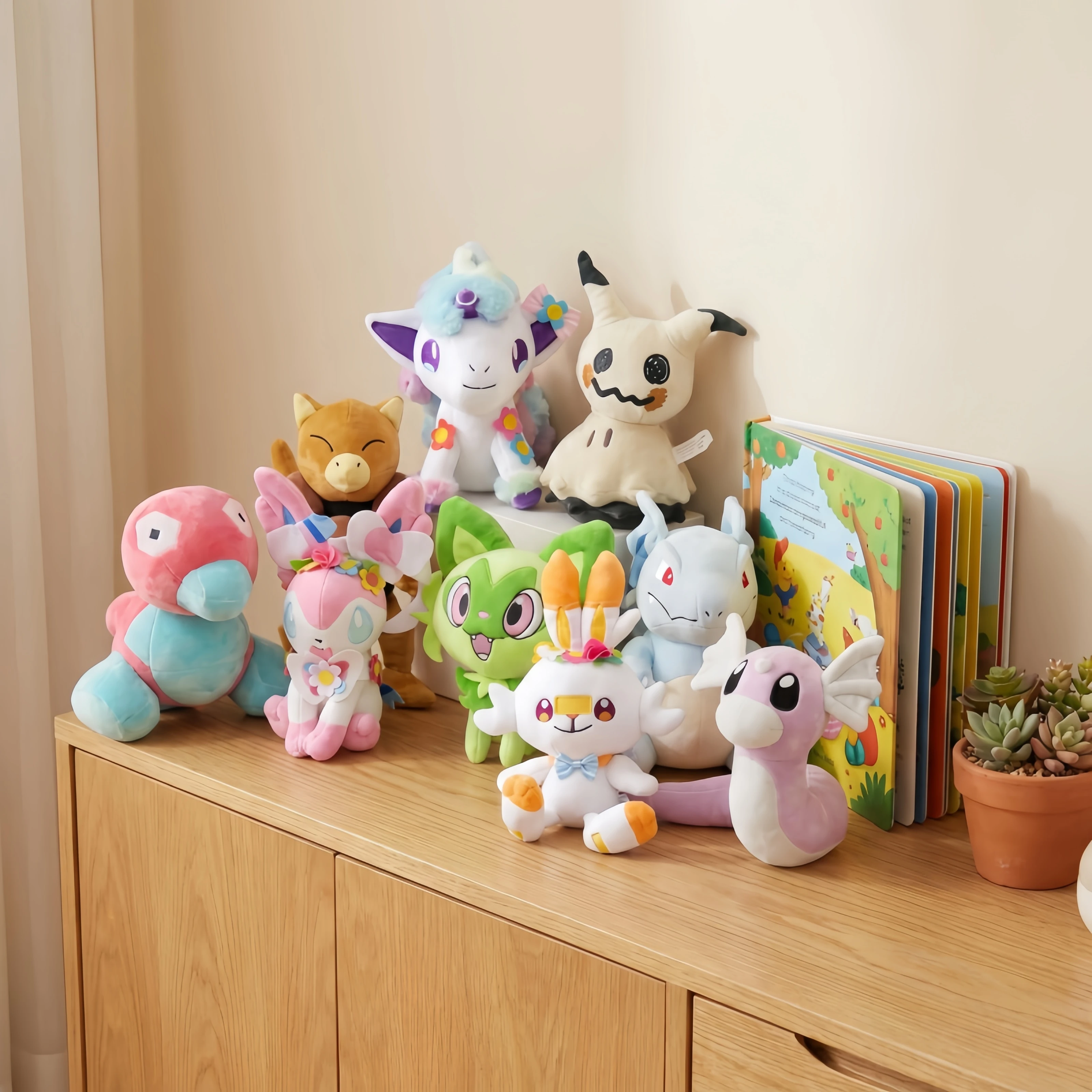Pokemon Dratini Mimikyu Sylveon Nidorina Plush Doll Cartoon Teddiursa Growlithe Jirachi Porygon Riolu Plush Toy Snivy Abra Plush
