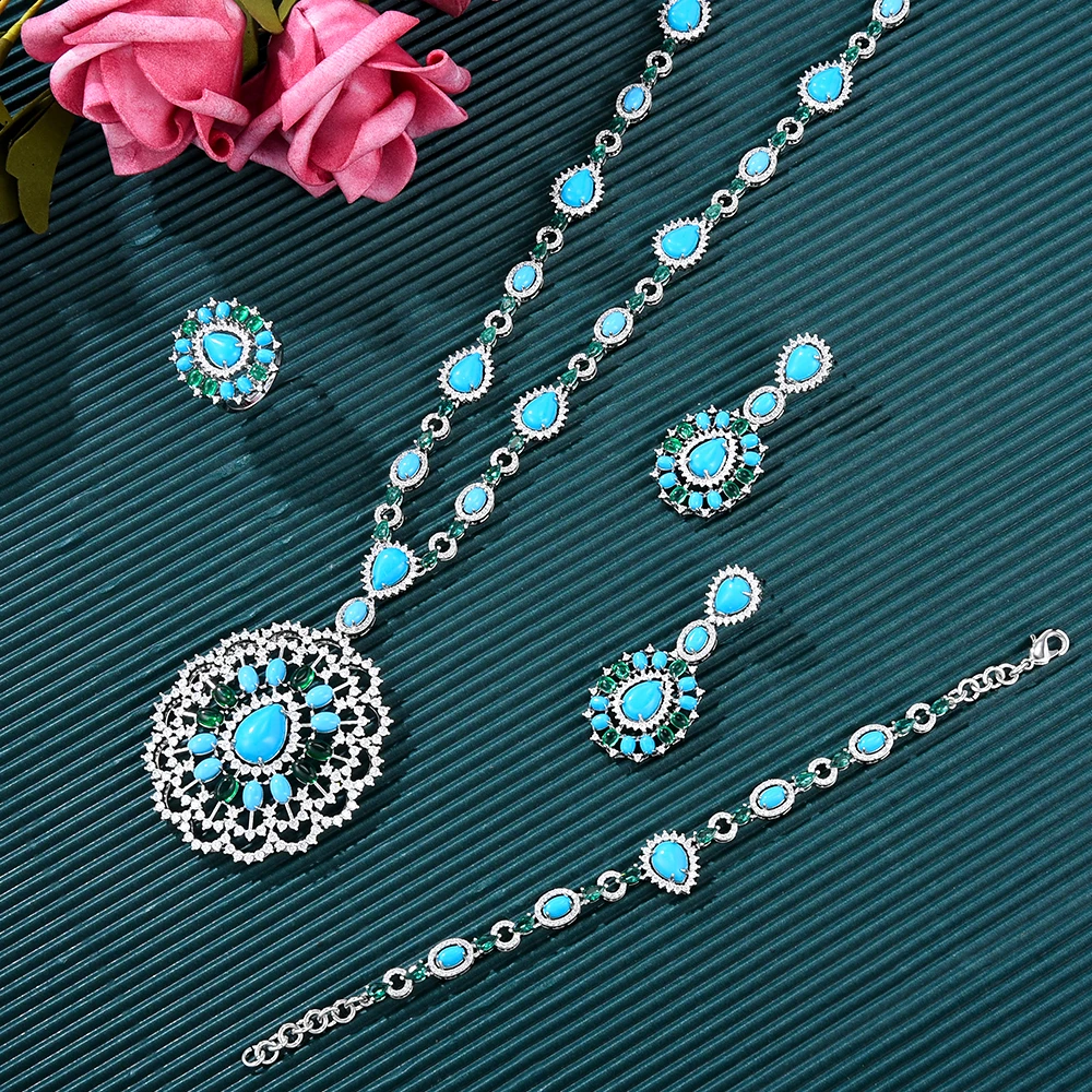 

Missvikki Luxury Long Drop Necklace Earrings Bracelet Ring Jewelry Sets Super CZ for Noble Women Bridal Wedding Best Gift