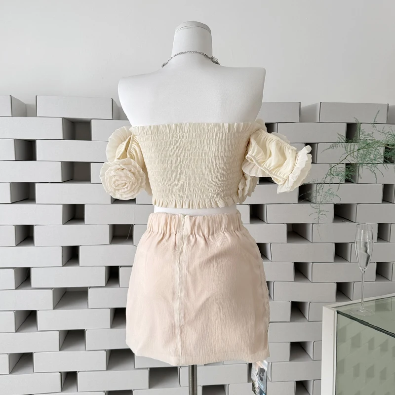Luxury 3D Floral Skirt Sets Korean Fashion Elastic Chest Wrapping High Waist Bodycon Mini Skirts Sexy Skirt Suits Women Outfits