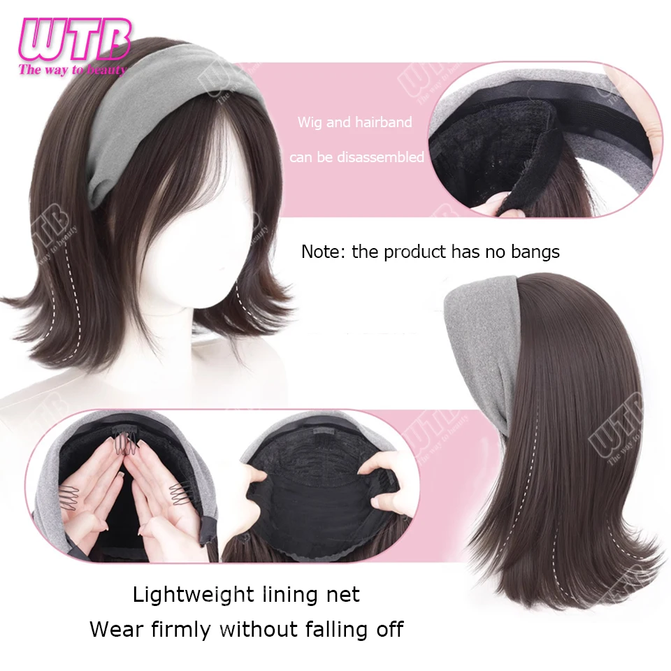 باروكات صناعية طبيعية قصيرة مستقيمة لعصابة رأس رمادي/بني للنساء للاستخدام اليومي للحفلات شعر مستعار مقاوم للحرارة