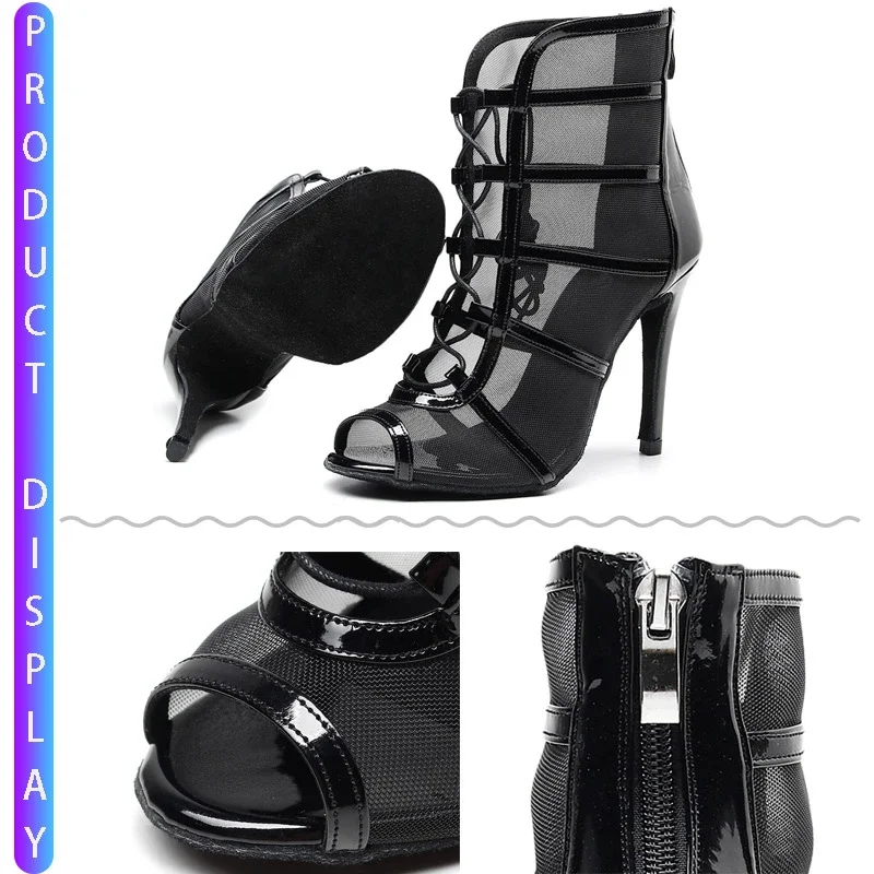 Elegancka Salsa Jazz Tango Outdoor Indoor Practice Latin Dance buty do tańca kobiety dziewczyna wysokie obcasy Flock Boots Black