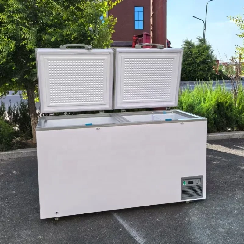 ثلاجة المطبخ التجارية 418 لتر، فريزر أفقي مزدوج الباب، تبريد مباشر، عرض درجة حرارة واحدة، سوبر ماركت