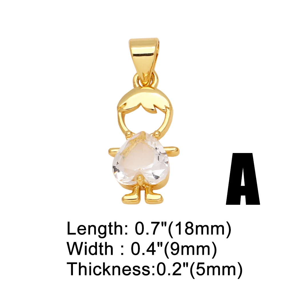 OCESRIO Cute Multicolor Crystal Heart Little Boy Girl Pendant for Necklaces Copper Gold Plated Jewelry Making Supplies pdtb615