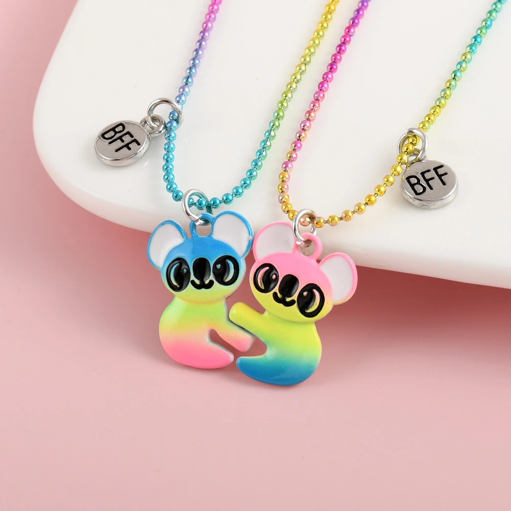 Karsyngirl 2Pcs/set Cute Cartoon Multicolour Koala Best Friend Necklace BFF Friendship Jewelry Gifts for Girls