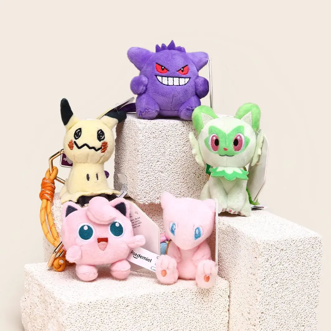 

Original Anime Pokemon Kawaii Pikachu Keychain Gengar Mew Jigglypuff Mimikyu Stuffed Toy Cute Plush Keyring Doll Pendant Gift