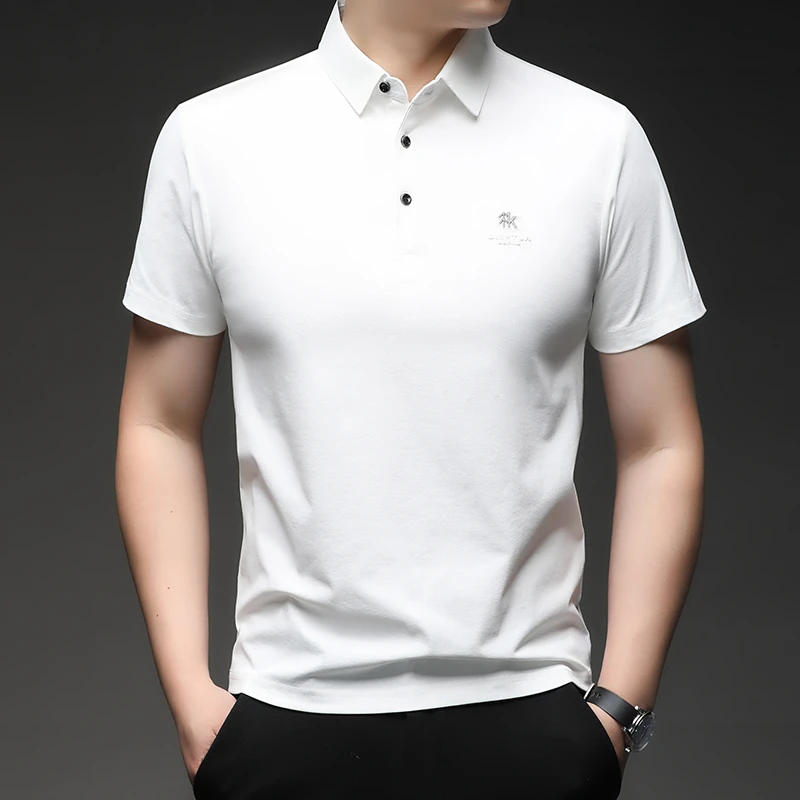 Herren-Kurzarm-Poloshirt mit gesticktem Logo, weichem, atmungsaktivem Stoff, lässiges Business-Oberteil für den täglichen Gebrauch. – Detail 16