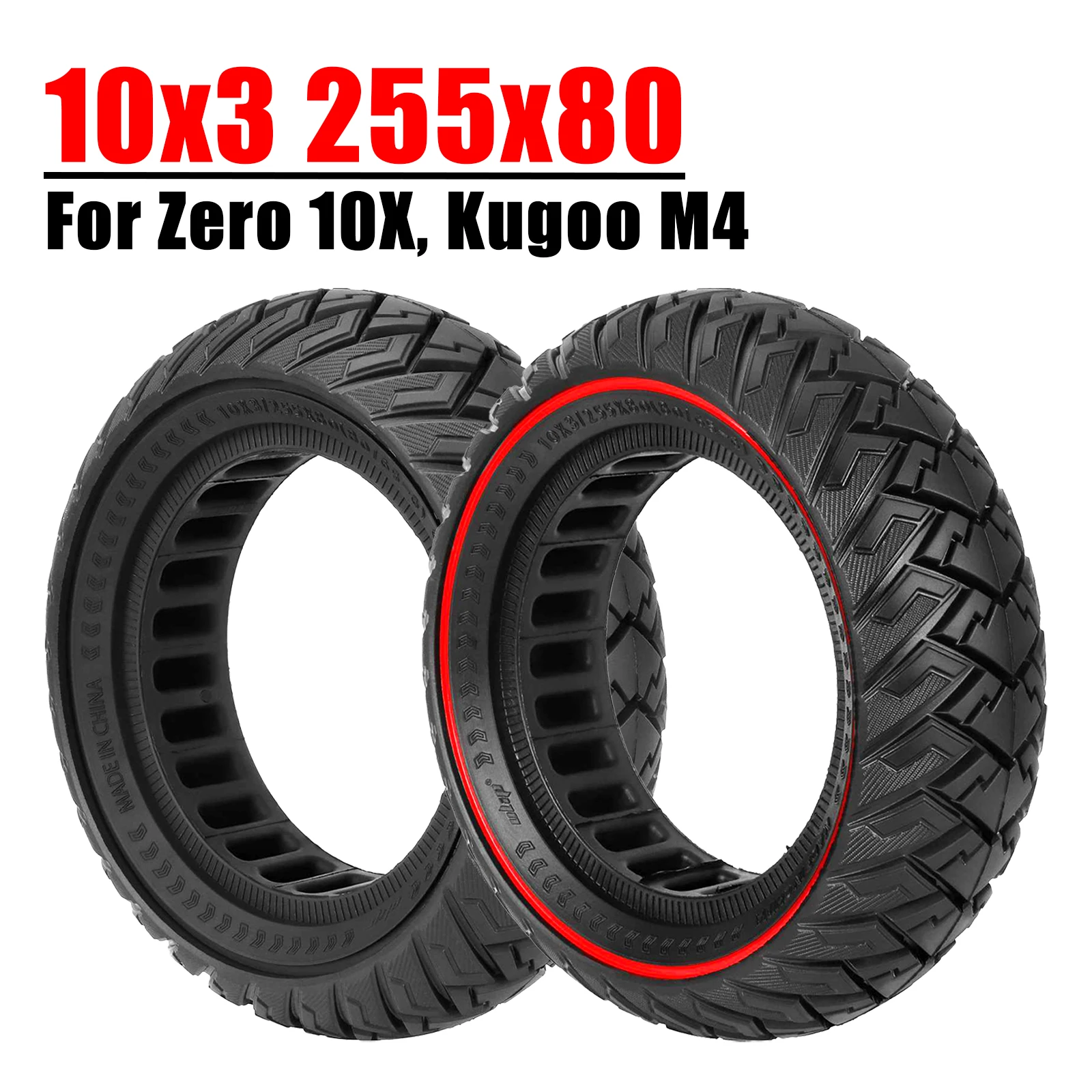 Ulip 10x3In Solid Tire For Zero 10X, Kugoo M4 Pro/G2 Max,Mantis 10 Scooter 255x80 80/65-6 Tire Tubeless Puncture Resistant Tires