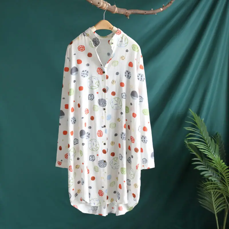 Camisa coreana de manga longa estampada para mulheres, blusa casual solta, gola com peito único, roupas femininas, moda outono