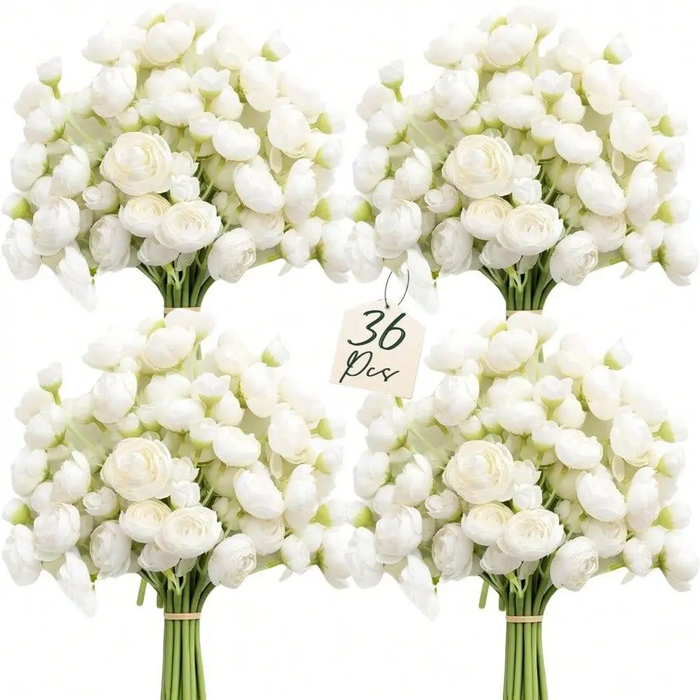 Ranunculus Artificial Flower, Faux Mini Ranunculus Flowers For DIY Bouquet, Bulk Fake Wedding Filler Flowers For Centerpieces A