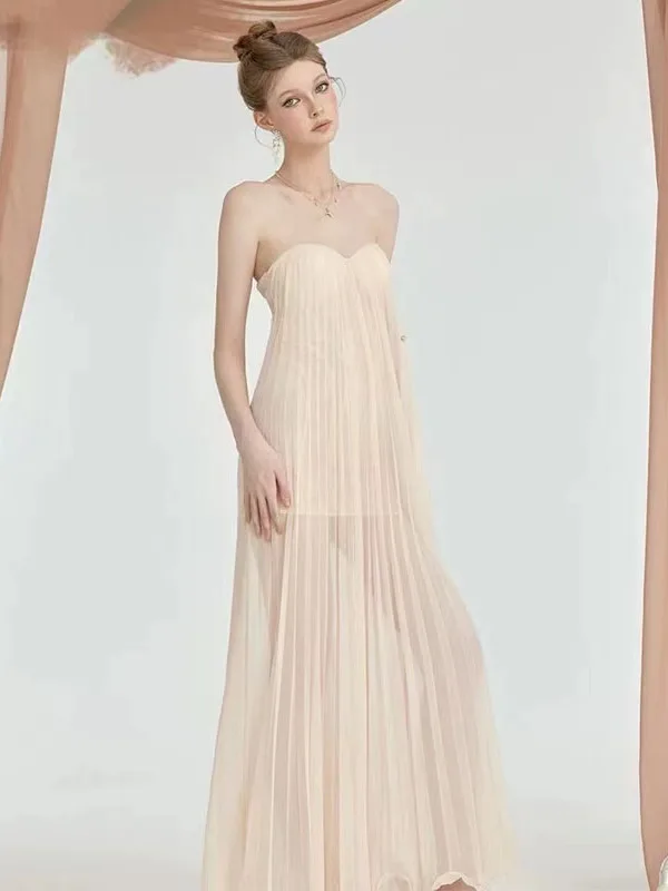 

Romantic Beach Vacation Sleeveless High Waist Long Skirt Women's Dress Sexy Zipper Style Performance Gown Elegant Evening Dress