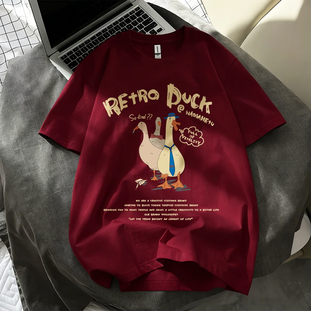 Retro Duck Full Of Vitality Prints T-Shirts aus Baumwolle für Damen, Sommer-Oversize-Tops, weiche Kurzarm-T-Shirts, lässige O-Ausschnitt-Kleidung