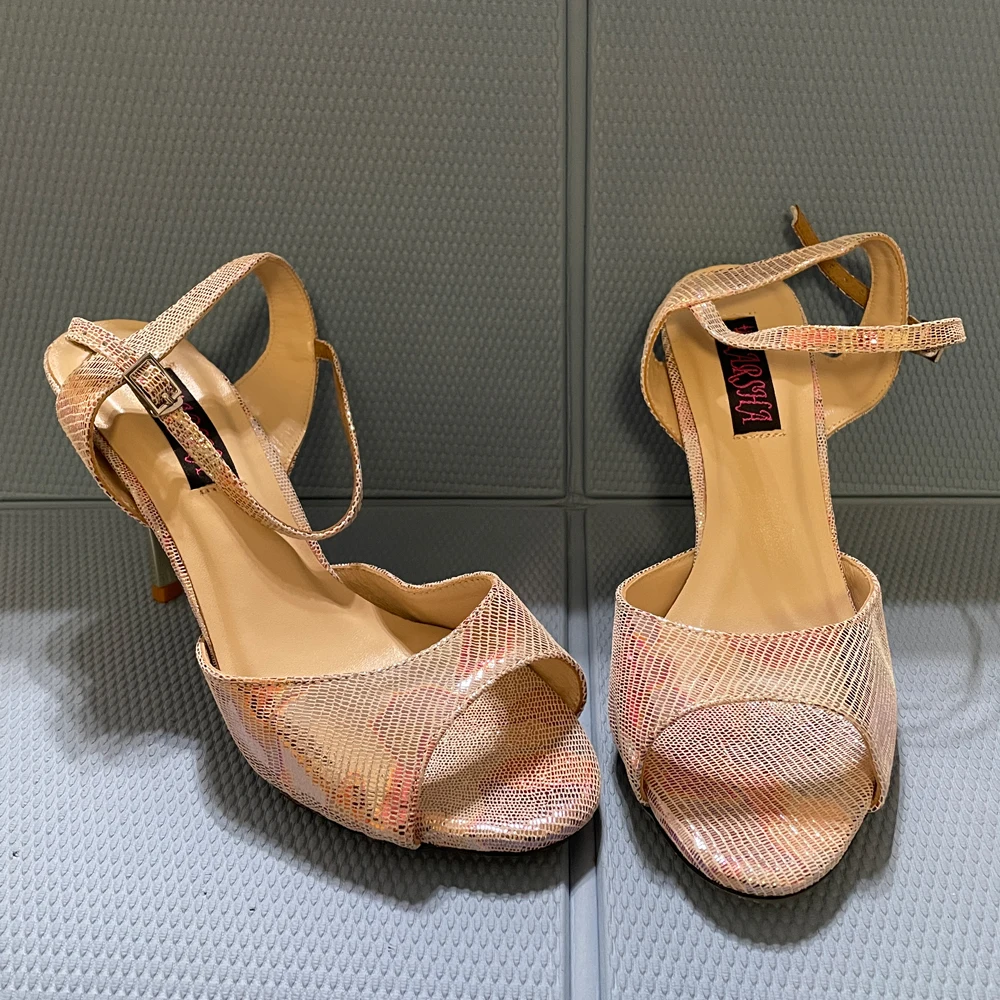 

Stock Shoes for Sale leather hard sole tango shoes size 8.5 wider width pink colorful leather in 9cm heel Only one pair