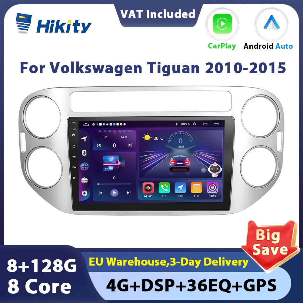 Hikity Android 2 din Car Radio For Volkswagen Tiguan 2010 2011 2012-2015 Auto Stereo Radio Carplay Android Auto Navigation GPS