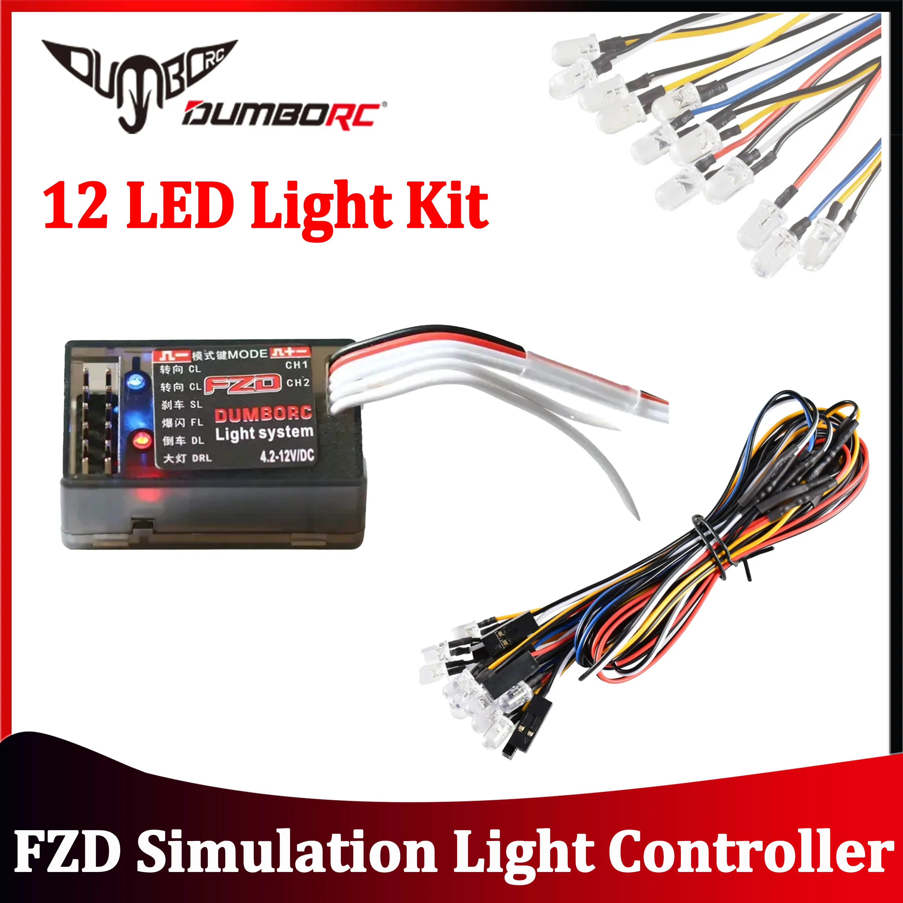 DUMBORC FZD Simulation Light Controller 12 LED Light System Kit for 1/10 1/8 RC Car Truck Tank Boat 4WD Axial SCX10 Wltoys WPL