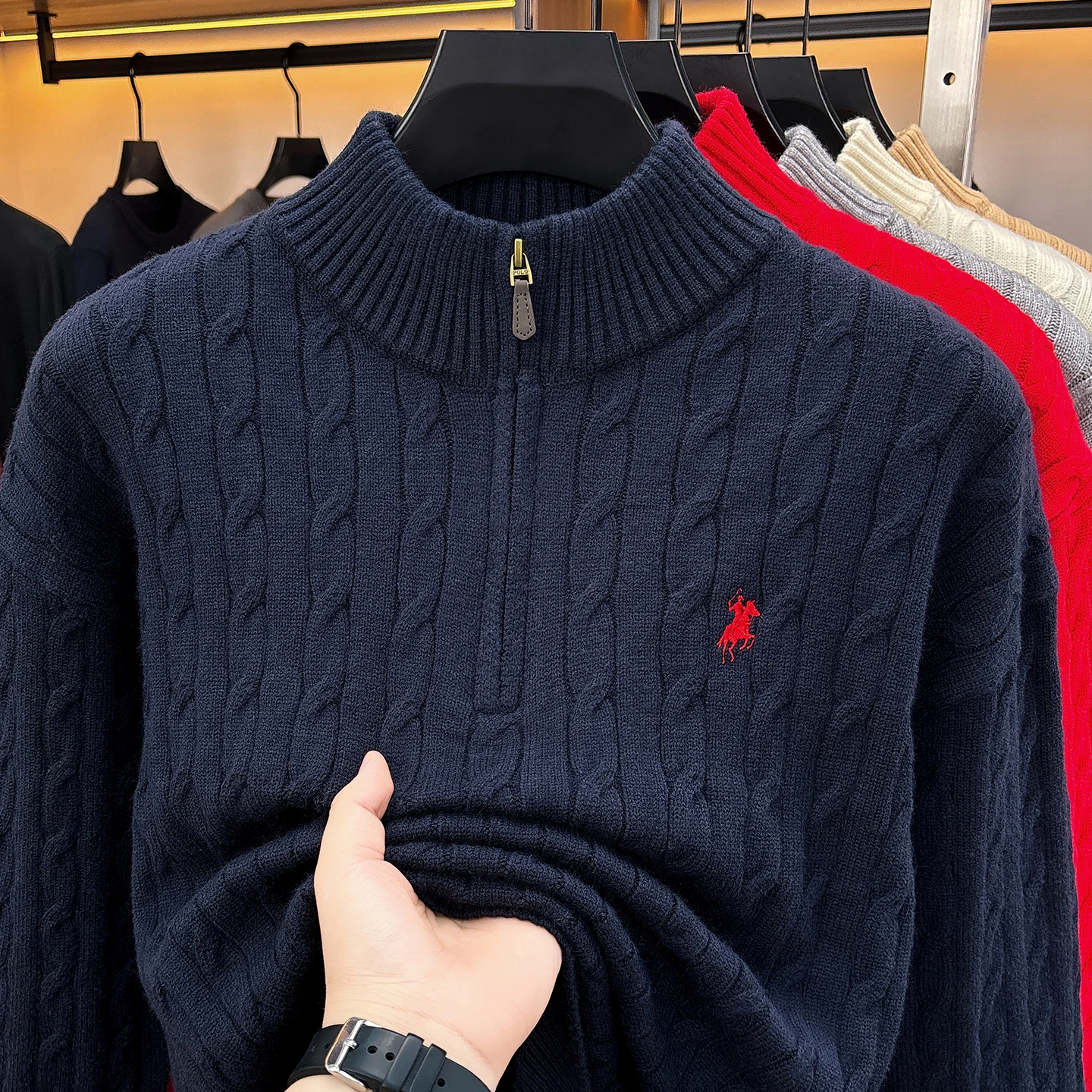 High-End Mode Reißverschluss Kragen Pullover Männer Mode Zipper Marke Paul Pony Stickerei Design Herbst Winter Komfort Warm Stricken Sweater – Detail 26