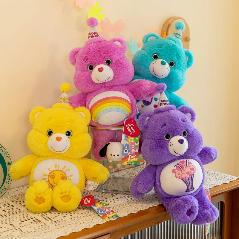 

New Original Rainbow Bear Cute Plush Doll 35cm Different Color Emoticons Care Bears Kawaii Cartoon Animals Model Ornaments Gifts