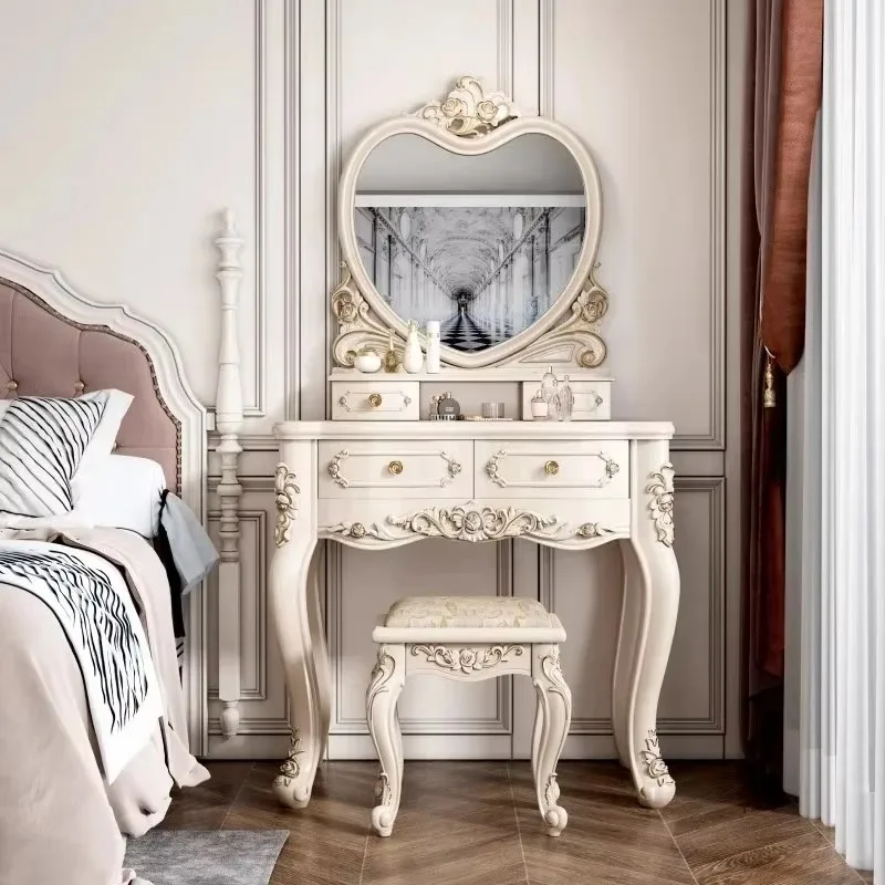 Make Up Wooden Vanity Table Storage Nordic Beige Drawers Bedroom Dresser Organizer Luxury Beauty Toaletka Z Lustrem Furniture
