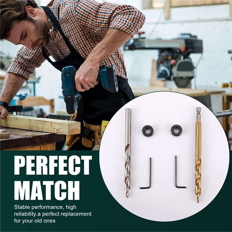 

2 шт. 1/4 дюйма сверло с шестигранным хвостовиком для карманных отверстий + 3/8 (9,5 мм) сменное ступенчатое сверло с ограничителем глубины воротника для ручного кармана