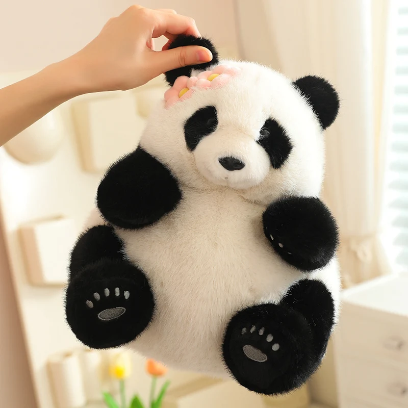 Super Cute Realistic Giant Panda Headwear Flower Plush Toy Soft Stuffed Fluffly Animal Hug Pillow Baby Appease Dolls Girls Gifts