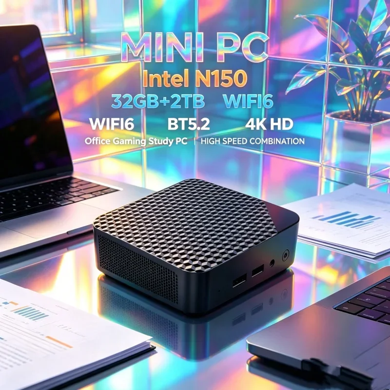 2026 Potent Core N150 MINI PC Windows 11 Smooth Touch Pocket Sized Workstation RAM 1TB SSD WIFI 6 BT5.2 4K HD Mini Gaming