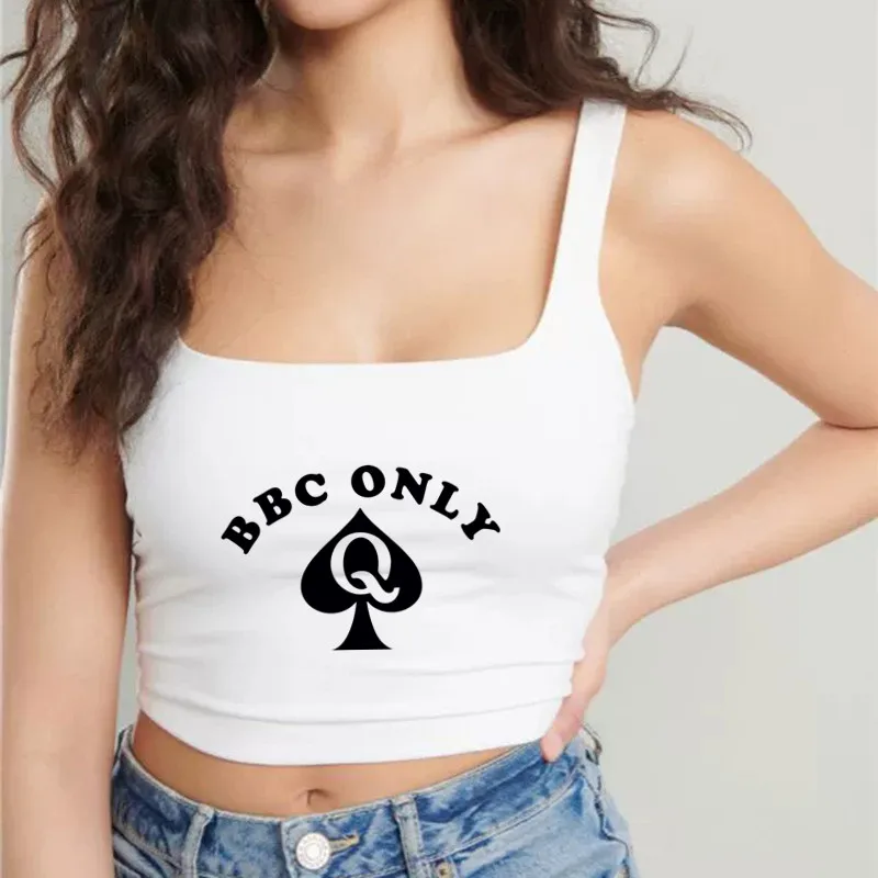 BBC ONLY Queen of Spades Cute Slim Top Camis Sleeveless Hot Clothing for Women Double Ladies Good Quality Female Tops White Top