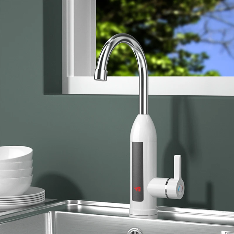 New Arrival White Color Plastic&SS304 Kitchen Faucet Deck Mounted Mixer Tap Kitchen Sink Hot Cold Taps with Temperature Display