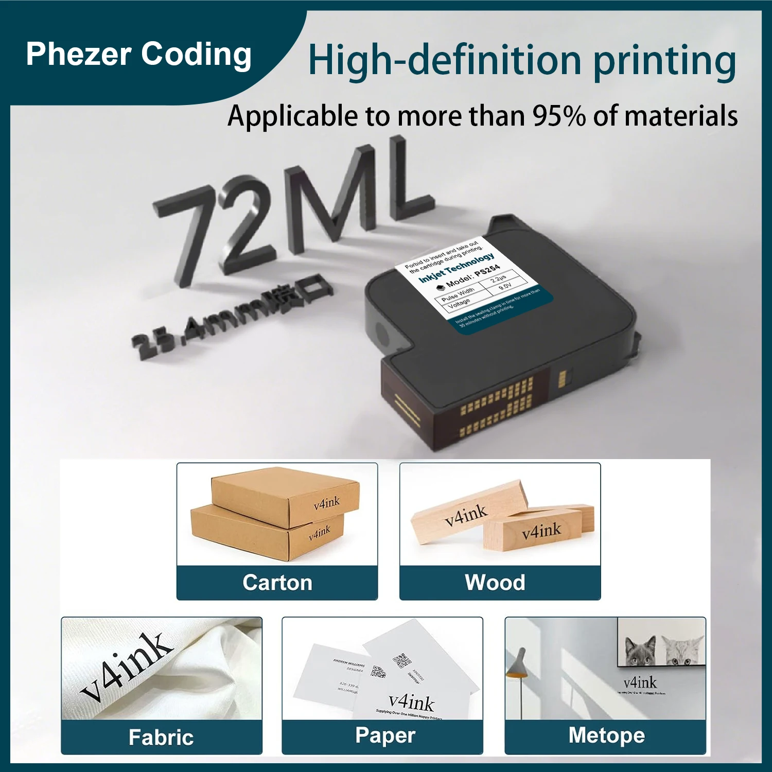 

Phezer 1/3/5 шт./10 шт. PS254 25,4 мм чернила для принтера оригинальный черный уровень быстросохнущий ручной онлайн-струйный принтер с высокой адгезией