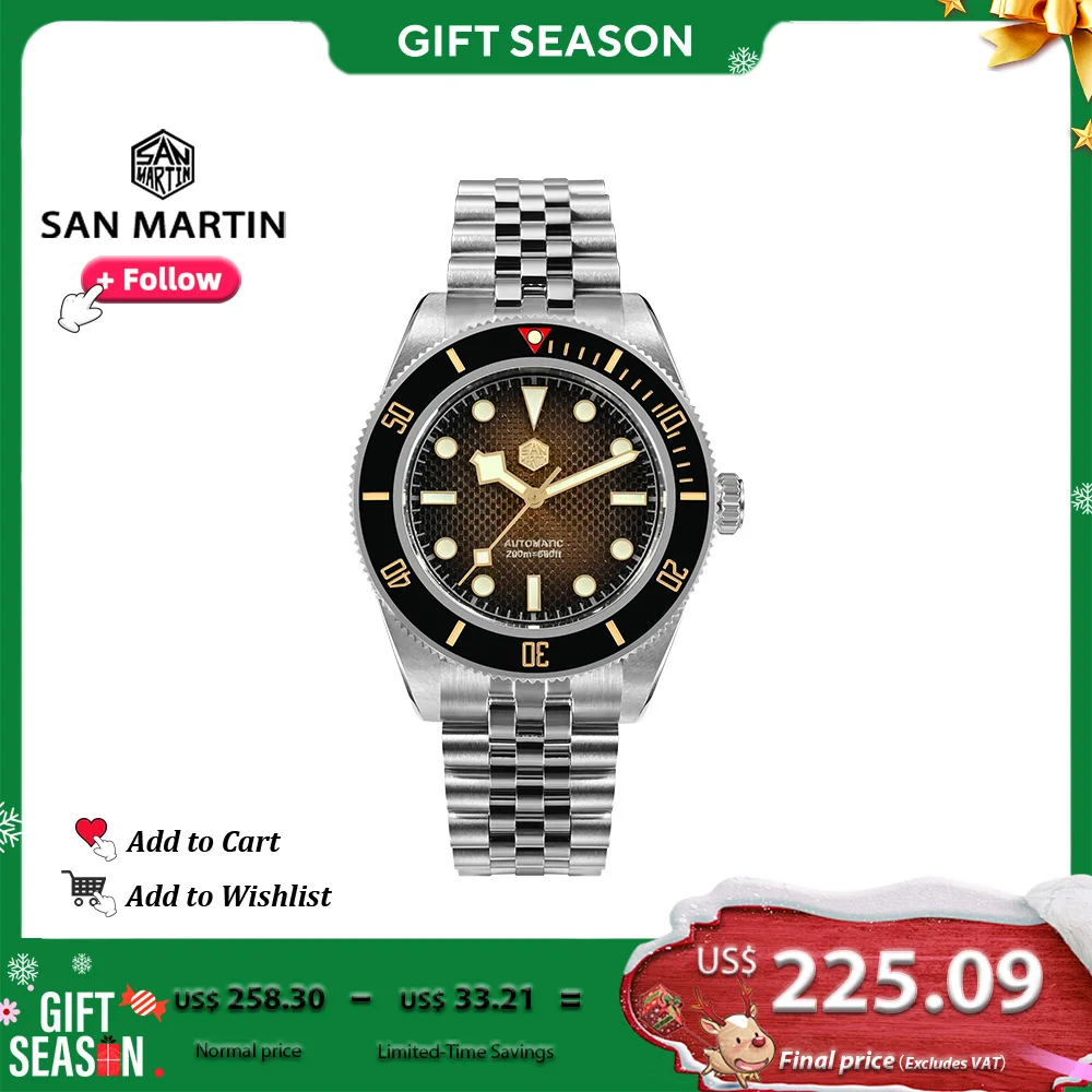 San Martin Watch New 40mm Luxury Men Diving Watches Waffle Dial NH35 Automatic Mechanical Stainless Steel Waterproof 200m SN0128