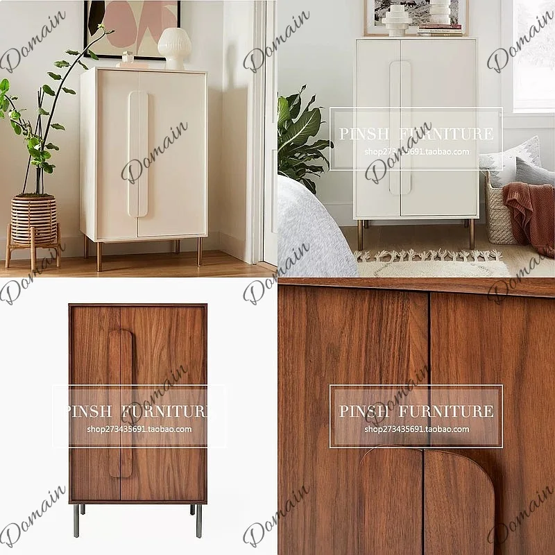 Nordic Modern Solid Wood Compact Double Door Wardrobe for Kids Bedroom Low Storage Cabinet