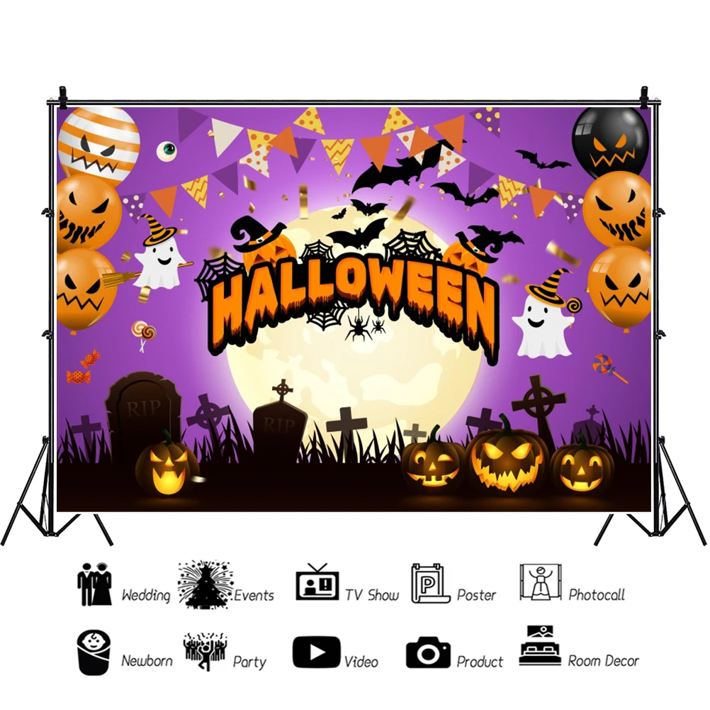 만화 할로윈 배경 보름달 박쥐 마녀 무덤 끔찍한 밤 파티 장면 사진 스튜디오에 대한 사진 배경