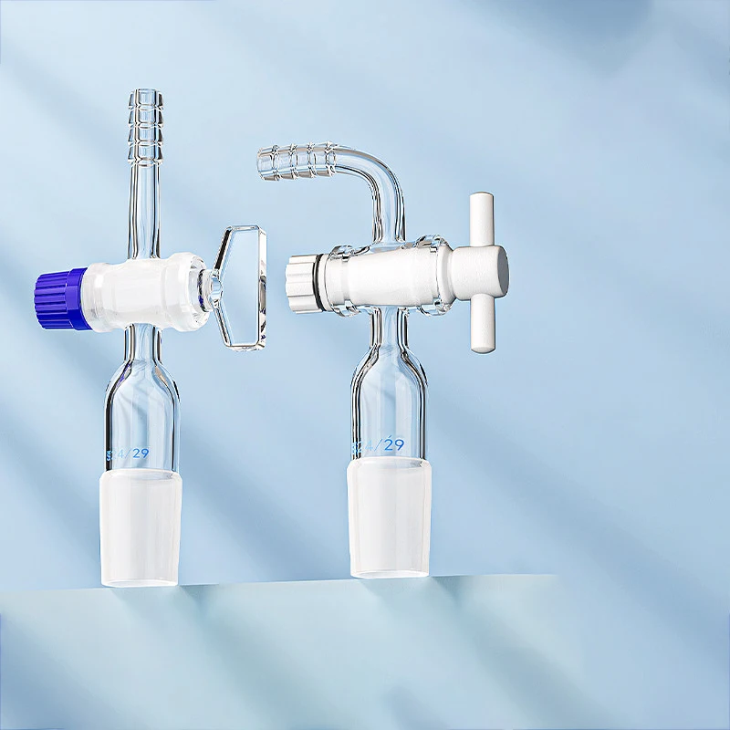 5 pieces of glass piston air extraction joints, three-way and two-way air ducts, glass/PTFE piston valve