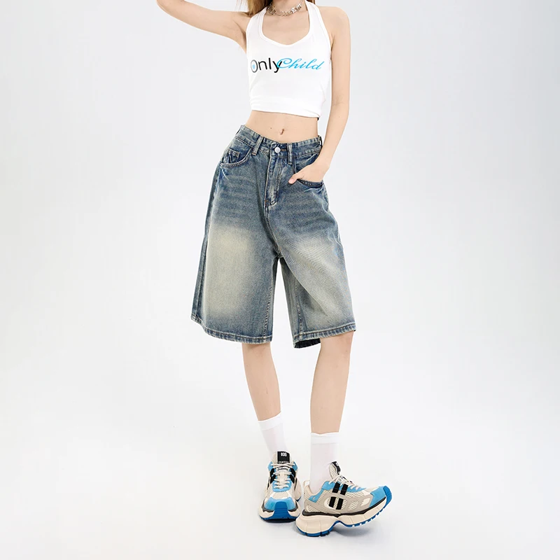 2026 Korean Street Casual Y2K Loose Wide-leg Denim Shorts Five-point Baggy Jean… - Image 5