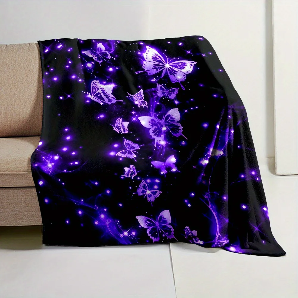 

Reversible Flannel Throw Blanket with Luminous Purple Butterflies Print - Digital Printing, Non-Woven Polyester Fabric