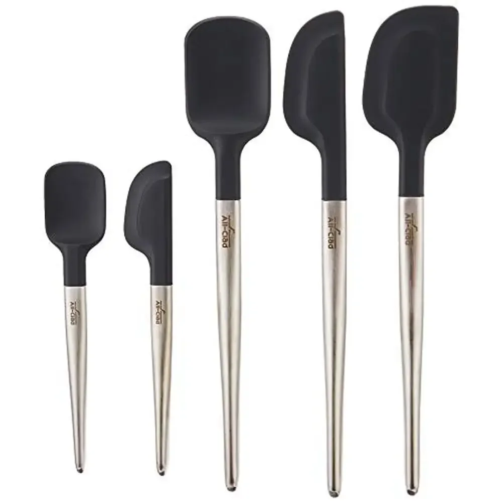 

Silicone Kitchen Gadgets Set 5pcs Spatulas Tools Black Brushed Stainless Steel Handle Heat-Resistant Dishwasher-Safe BPA-Free