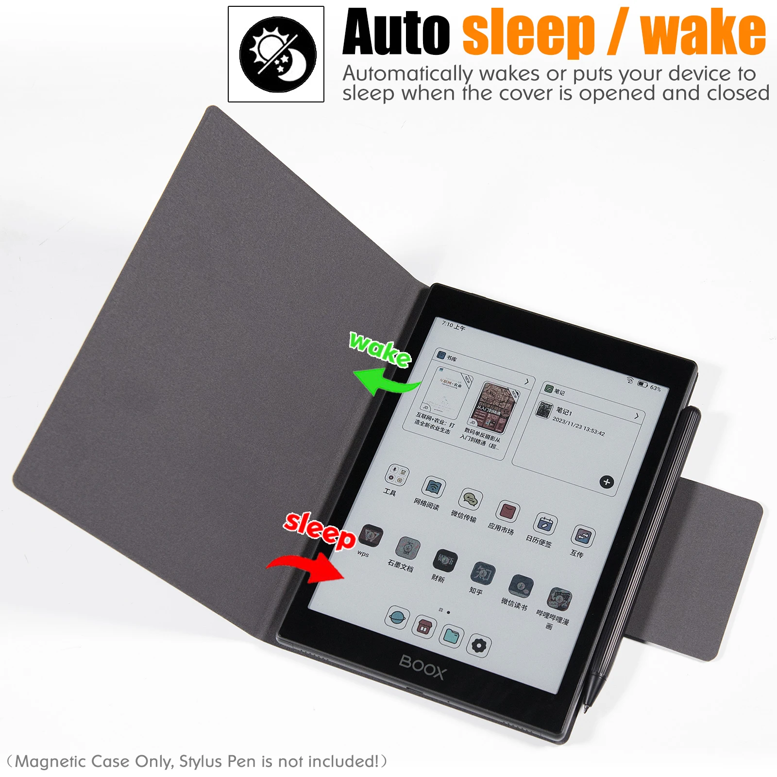 Magnetic Case for Boox Tab Mini C Tablet (2023 Released) - Lightweight PU Leather Folio Cover with Auto Sleep/Wake