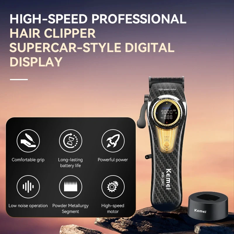 Kemei KM-2242 Professional Hair Clipper Brushless Motor Barber Use Adjustable Cutter Head Hair Clipper Trimmer