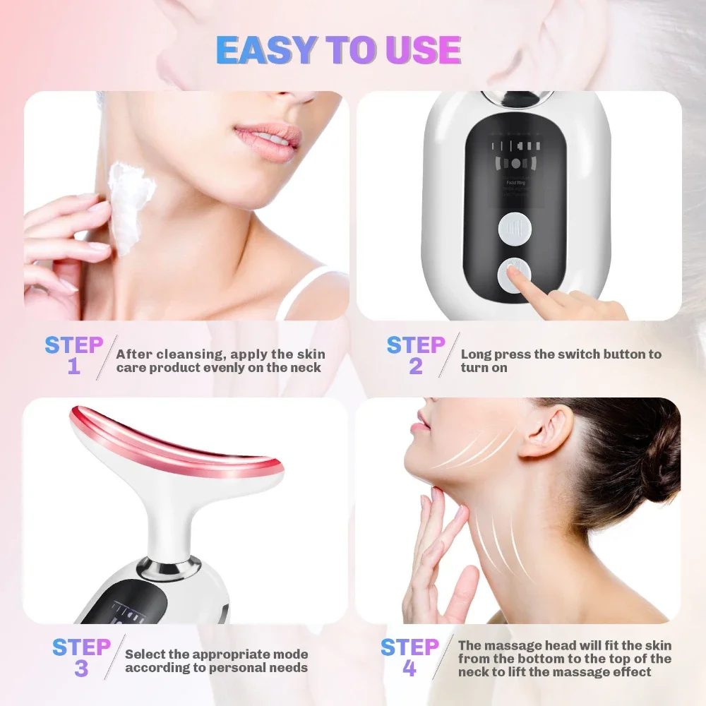 CMH Neck Facial Lifting Device Microcurrent LED Photon Therapy Vibration Face Massager Anti Wrinkles Tightening Skin Care Tools