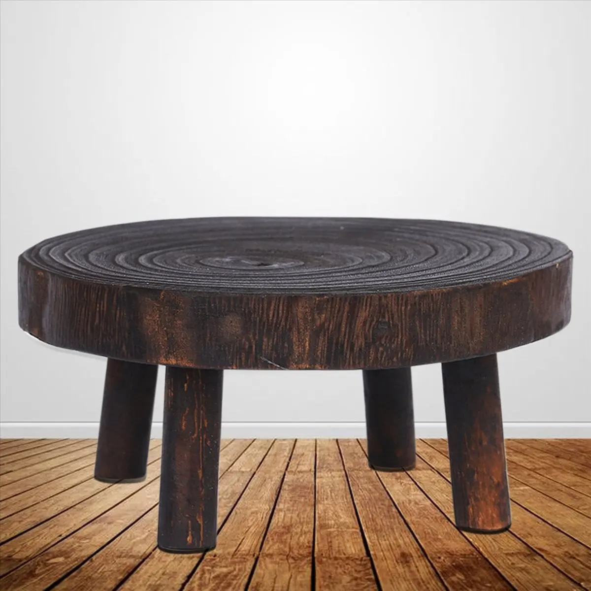 A06K 4X Rustic Decorative Round Wood Pedestal Plant Pot Riser Plant Stand Potted Plant Shelf for Indoor Outdoor Home Decor A