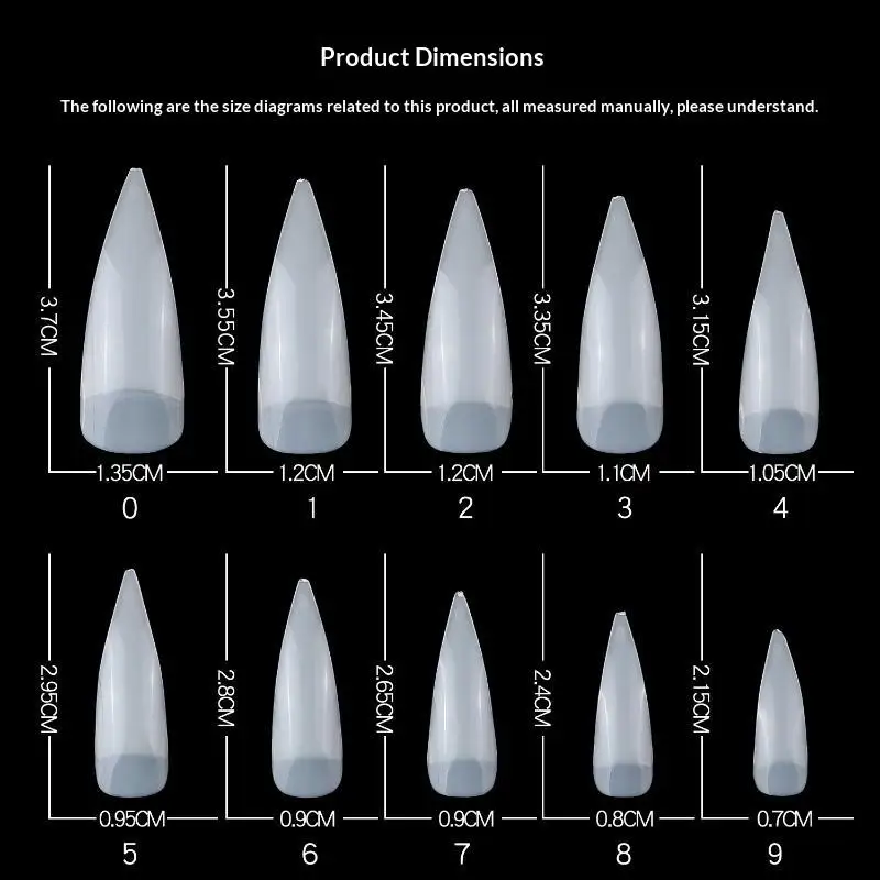 【HBA】500Pcs/box DIY Manicure Extension Tools Stiletto Nail Tips Transparent False Press On Acrylic Nails Mixed Size Fake Nails